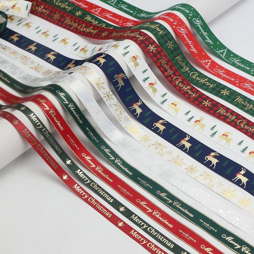 工厂现货圣诞节丝带 双面螺纹带织带包装礼品缎带圣诞辅料diy装饰